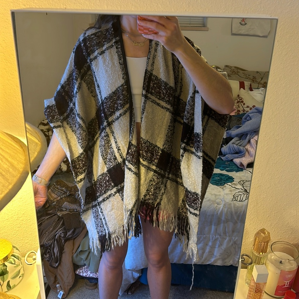 Comfy plaid scarf/ poncho
